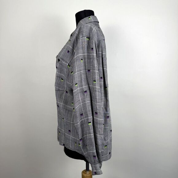 Vintage 80s 90s Button Up Linen Blend Shirt | Embroidered, Textured - Picture 2 of 15